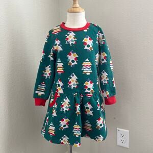 Mini Boden Cosy Printed Sweatshirt Dress in Jewel Green Christmas Trees - 4/5Y